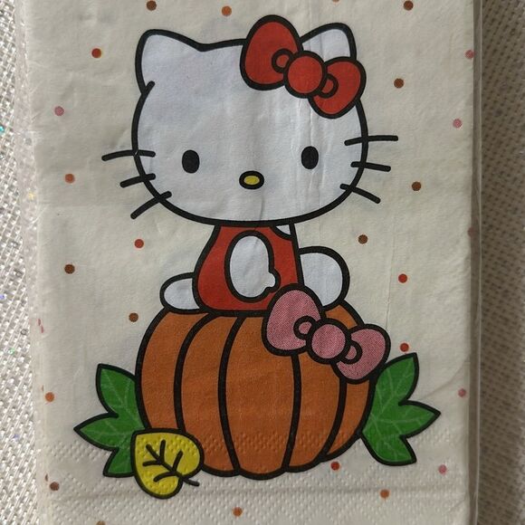 HELLO KITTY 32 Beige Orange Guest Paper Towel Napkins Fall Harvest Pumpkin Print - Picture 2 of 8